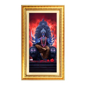 Mata Kali Digital Golden Color Photo Frame | Hindu Religious Wall Decor | 12x19 Inches - Inspirational Wall Art For Office, Home Decor - Ideal Spiritual Gift (F10389)
