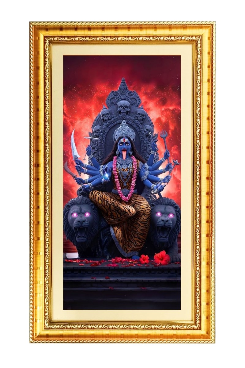 Mata Kali Digital Golden Color Photo Frame | Hindu Religious Wall Decor | 8x15 Inches - Inspirational Wall Art For Office, Home Decor - Ideal Spiritual Gift (F10389)