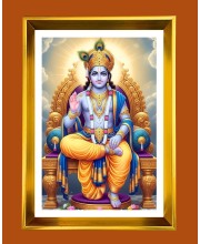 Lord Vishnu Golden Photo Frame - 16x20 Inches | Elegant Wooden Frame For Home, Office & Temple Decoration | Spiritual Wall & Table Decor And Gift Item (F9451)