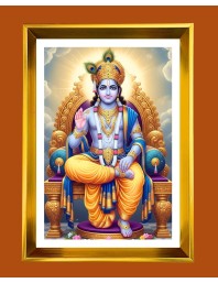 Lord Vishnu Golden Photo Frame - 10x14 Inches | Elegant Wooden Frame For Home, Office & Temple Decoration | Spiritual Wall & Table Decor and Gift Item