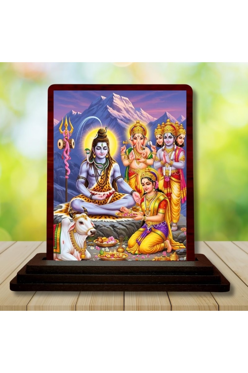 Car Desk/Table Top Lord Shiva Wooden Photo Stand 3x4 Inches, Compact & Stylish Spiritual Display For Car, Home & Office (Pack Of 1) (F15190)