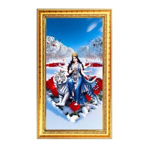 Mata Durga Digital Golden Color Photo Frame | Hindu Religious Wall Decor | 10x17 Inches - Inspirational Wall Art For Office, Home Decor - Ideal Spiritual Gift (F10363)
