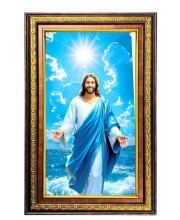 Lord Jesus Digital Golden Balck Color Photo Frame | Hindu Religious Wall Decor | 10x16 Inches - Inspirational Wall Art For Office, Home Decor - Ideal Spiritual Gift (F16731)