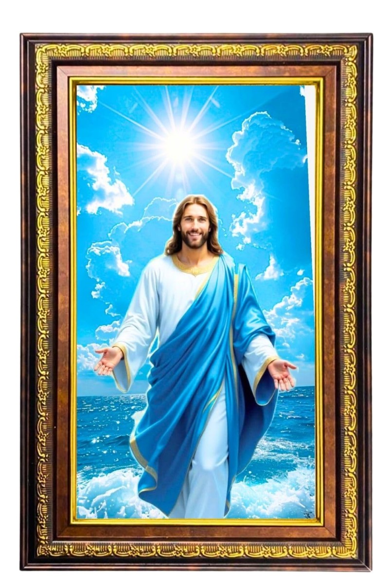 Lord Jesus Digital Golden Balck Color Photo Frame | Hindu Religious Wall Decor | 10x16 Inches - Inspirational Wall Art For Office, Home Decor - Ideal Spiritual Gift (F16731)