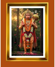 Lord Hanuman Golden Photo Frame - 10x14 Inches | Elegant Wooden Frame For Home, Office & Temple Decoration | Spiritual Wall & Table Decor and Gift Item