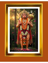 Lord Hanuman Golden Photo Frame - 18x22 Inches | Elegant Wooden Frame For Home, Office & Temple Decoration | Spiritual Wall & Table Decor And Gift Item (F9531)