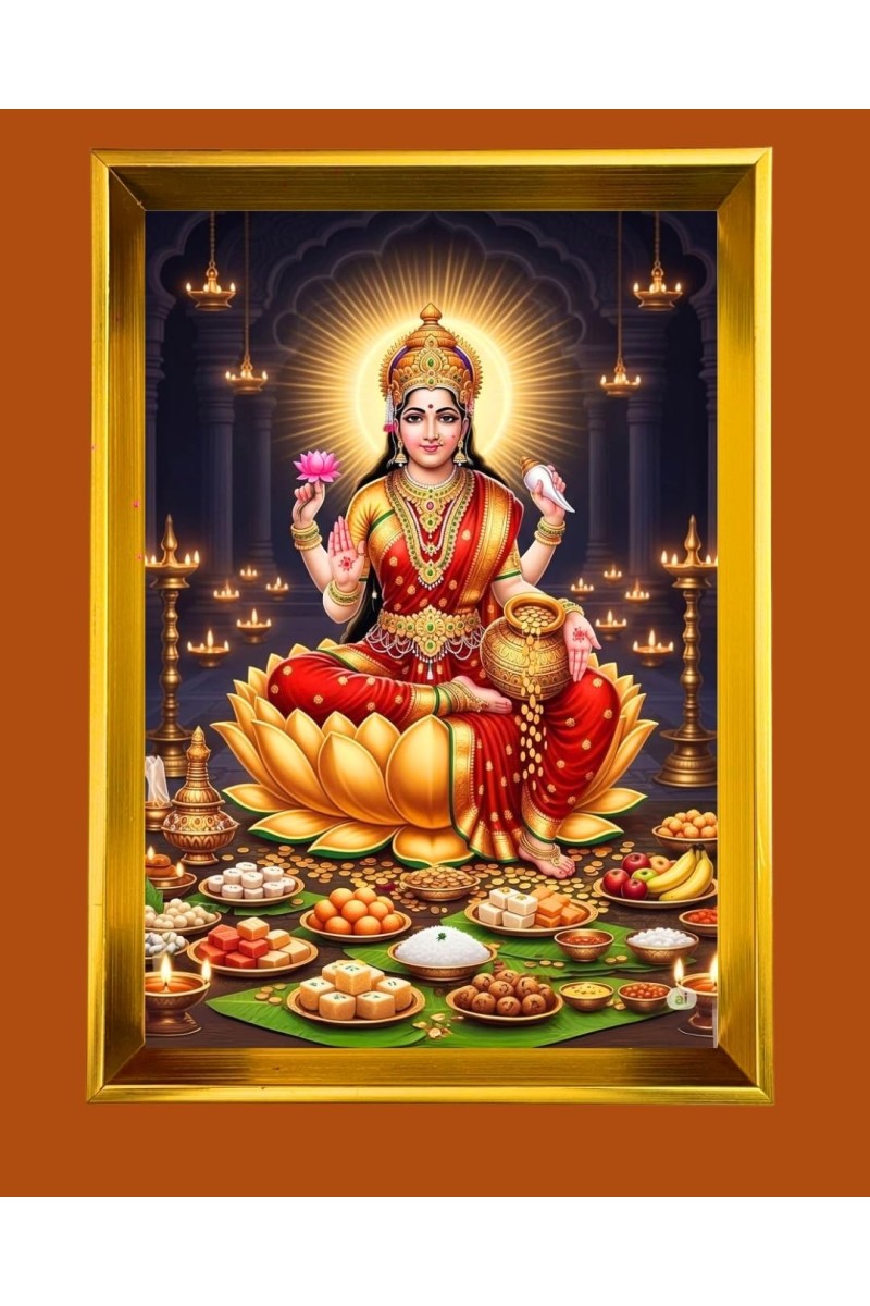 Mata Laxmi Golden Photo Frame - 10x14 Inches | Elegant Wooden Frame For Home, Office & Temple Decoration | Spiritual Wall & Table Decor And Gift Item (F9883)
