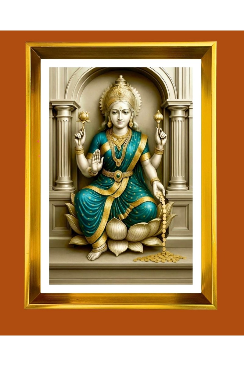 Mata Laxmi Golden Photo Frame - 10x14 Inches | Elegant Wooden Frame For Home, Office & Temple Decoration | Spiritual Wall & Table Decor And Gift Item (F9805)