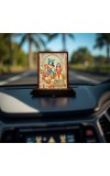 Car Desk/Table Top Radha Krishna Wooden Photo Stand 3x4 Inches, Compact & Stylish Spiritual Display For Car, Home & Office (Pack Of 1) (F14221)
