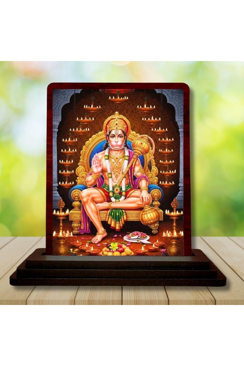 Car Desk/Table Top Lord Hanuman Wooden Photo Stand 3x4 Inches, Compact & Stylish Spiritual Display For Car, Home & Office (Pack Of 1) (F14596)