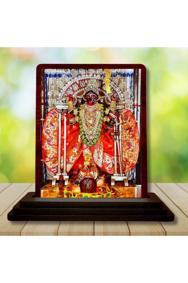 Car Desk/Table Top Maa Kali Wooden Photo Stand â€“ 3x4 Inches, Compact & Stylish Spiritual Display For Car, Home & Office (Pack Of 1) (F15061)