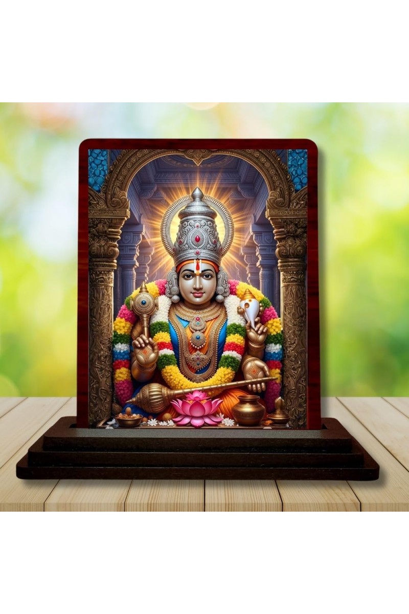 Car Desk/Table Top Sri Venkateshwara Swamy Wooden Photo Stand 3x4 Inches, Compact & Stylish Spiritual Display For Car, Home & Office (Pack Of 1) (F14238)