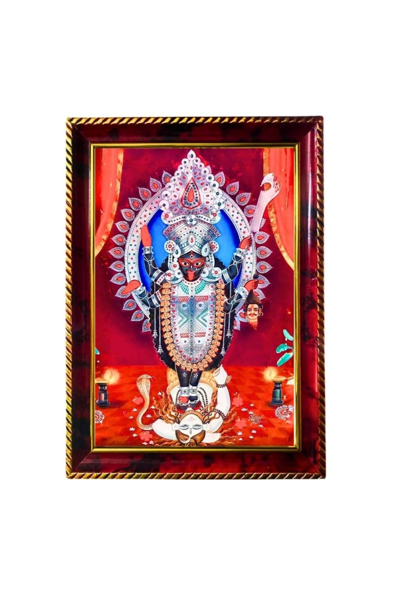 Goddess Kali Photo Frame For Wall & Table | 7x9 Inch Golden Cherry Finish | Decorative Goddess Kali Photo Frame For Home, Office & Pooja Room (F11459)