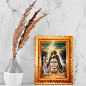 Maheshar Shiv Baba Golden Designer Photo Frame | 10x14 Inch Religious Wall Hanging Frame For Home & Office Decoration | Hindu Deity Maheshar Shiv Baba Spiritual Gift Item
