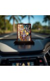 Car Desk/Table Top Lord Bramha Vishnu Shiva Wooden Photo Stand 3x4 Inches, Compact & Stylish Spiritual Display For Car, Home & Office (Pack Of 1) (F14289)