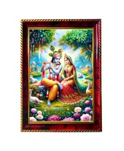 Radha And Krishna Photo Frame For Wall & Table | 7x9 Inch Golden Cherry Finish | Decorative Radha And Krishna Photo Frame For Home, Office & Pooja Room (F11398)