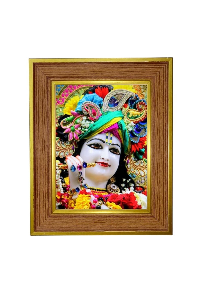 Sri Krishna Photo Frame 14x18 Inches-Brown Wooden Frame For Home, Office & Temple Decoration And Gifting (F6361)