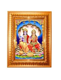 Lord Vishnu And Goddess Lakshmi Golden Designer Photo Frame | 12x16 Inch Religious Wall Hanging Frame For Home & Office Decoration | Hindu Deity Spiritual Gift Item