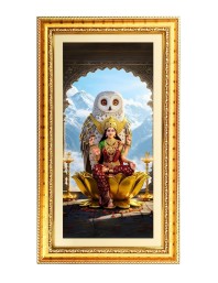 Maa Laxmi Digital Golden Color Photo Frame | Hindu Religious Wall Decor | 8x15 Inches - Inspirational Wall Art For Office, Home Decor - Ideal Spiritual Gift (F10390)