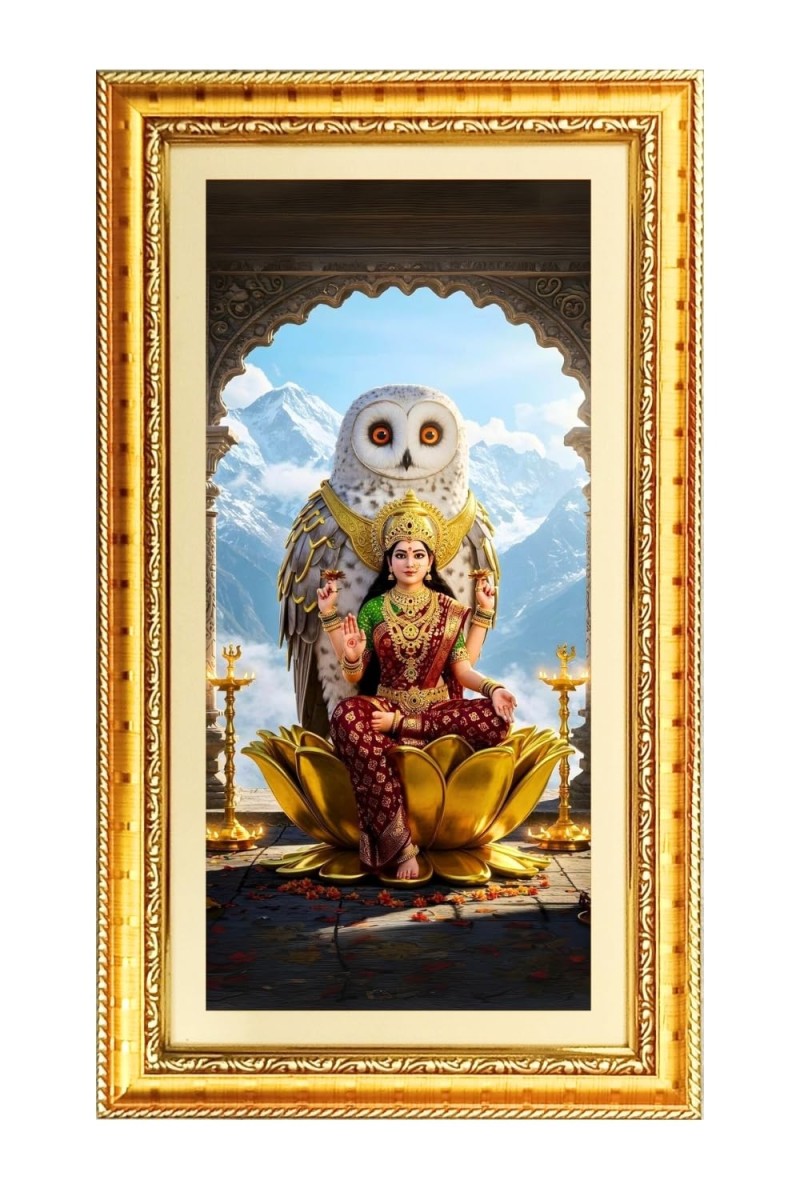Mata Laxmi Digital Golden Color Photo Frame | Hindu Religious Wall Decor | 12x19 Inches - Inspirational Wall Art For Office, Home Decor - Ideal Spiritual Gift (F10390)