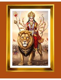 Mata Durga Golden Photo Frame - 16x20 Inches | Elegant Wooden Frame For Home, Office & Temple Decoration | Spiritual Wall & Table Decor And Gift Item (F9829)