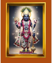 Lord Krishna Golden Photo Frame - 10x14 Inches | Elegant Wooden Frame For Home, Office & Temple Decoration | Spiritual Wall & Table Decor and Gift Item