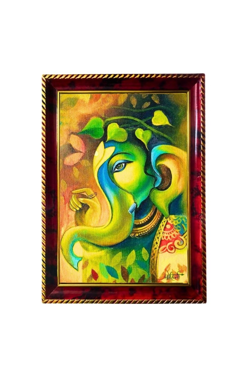 Lord Ganesha Art Photo Frame For Wall & Table | 7x9 Inch Golden Cherry Finish | Decorative Lord Ganesha Art Photo Frame For Home, Office & Pooja Room (F11586)