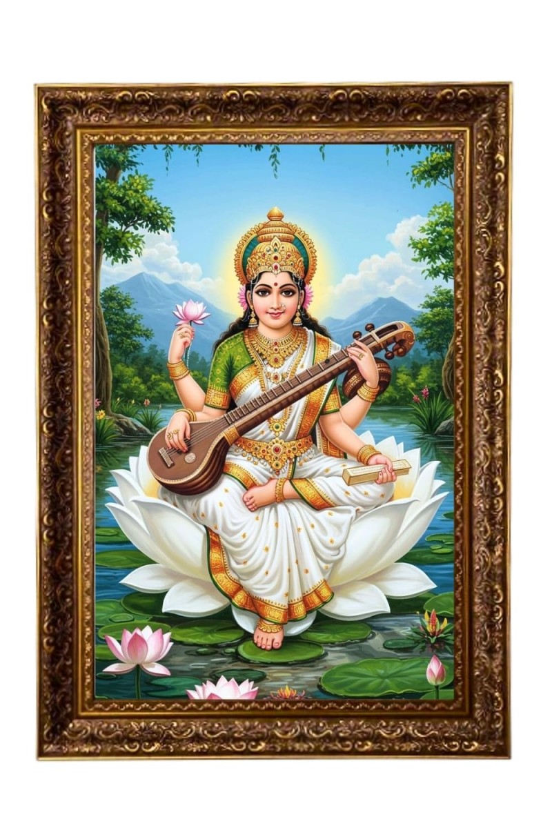 Devi Sraswati Big Photo Frame - 20x28 Inches For Home,Temple & Office Decoration (F11209)