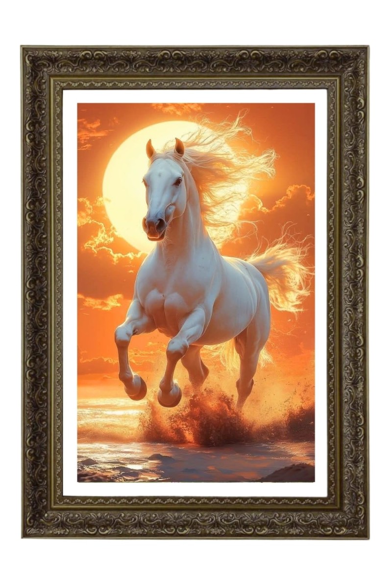 White Horse Big Photo Frame - 20x28 Inches For Home,Temple & Office Decoration (F11041)