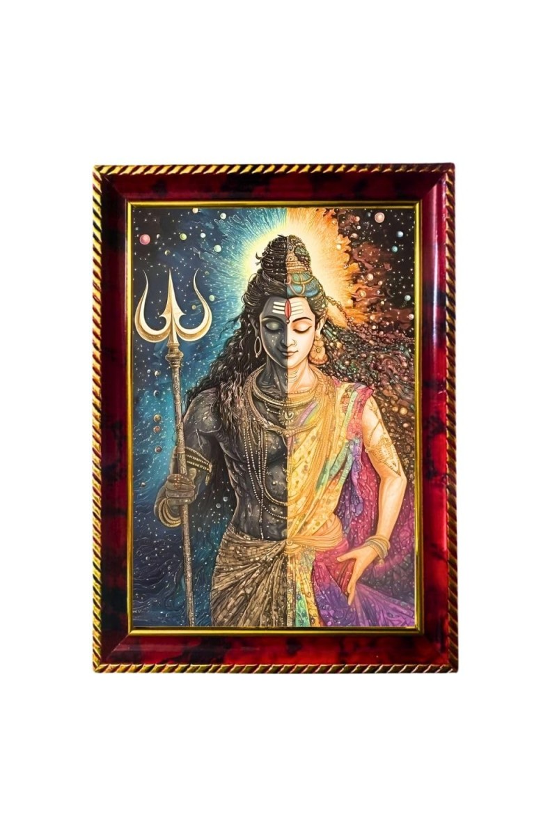 Ardhnarishwar Photo Frame For Wall & Table | 7x9 Inch Golden Cherry Finish | Decorative Ardhnarishwar Photo Frame For Home, Office & Pooja Room (F11567)