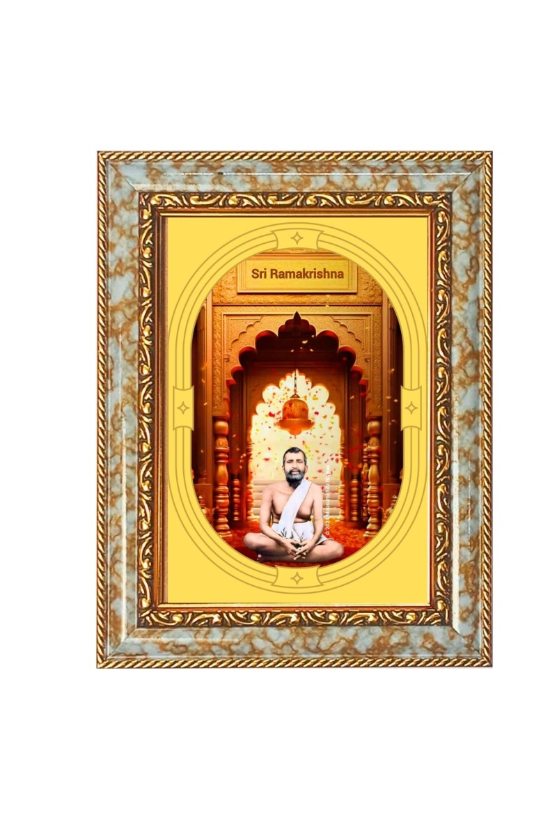 Sri Ramkrishna Spiritual Guru Digital Photo In Designer Frame, Size 8x12 Inch | Hindu Religious Picture For Home Temple, Office & Gift | Wall Art & Pooja Decor (F10415)
