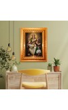 Maa Saraswati Golden Designer Photo Frame | 10x14 Inch Religious Wall Hanging Frame For Home & Office Decoration | Hindu Deity Maa Saraswati Spiritual Gift Item