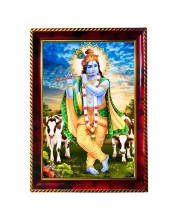 Lord Krishna Photo Frame For Wall & Table | 7x9 Inch Golden Cherry Finish | Decorative Lord Krishna Photo Frame For Home, Office & Pooja Room (F11863)