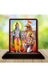 Car Desk/Table Top Lord Krishna And Arjuna Wooden Photo Stand 3x4 Inches, Compact & Stylish Spiritual Display For Car, Home & Office (Pack Of 1) (F14293)
