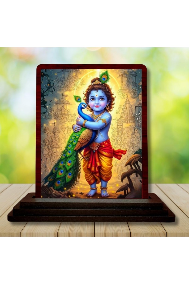 Car Desk/Table Top Lord Karthikeya Wooden Photo Stand 3x4 Inches, Compact & Stylish Spiritual Display For Car, Home & Office (Pack Of 1) (F14250)