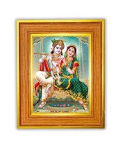 Divine Radha And Krishna Photo Frame 10x14 Inches-Brown Wooden Frame For Home, Office & Temple Decoration And Gifting (F6436)