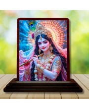 Car Desk/Table Top Cute Radha Wooden Photo Stand 3x4 Inches, Compact & Stylish Spiritual Display For Car, Home & Office (Pack Of 1) (F14366)