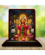 Car Desk/Table Top Goddess Lakshmi Wooden Photo Stand 3x4 Inches, Compact & Stylish Spiritual Display For Car, Home & Office (Pack Of 1) (F14377)