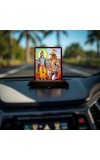 Car Desk/Table Top Lord Krishna And Arjuna Wooden Photo Stand 3x4 Inches, Compact & Stylish Spiritual Display For Car, Home & Office (Pack Of 1) (F14293)