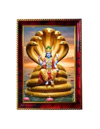 Lord Vishnu Photo Frame For Wall & Table | 7x9 Inch Golden Cherry Finish | Decorative Lord Vishnu Photo Frame For Home, Office & Pooja Room (F11914)