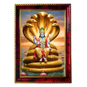 Lord Vishnu Photo Frame For Wall & Table | 7x9 Inch Golden Cherry Finish | Decorative Lord Vishnu Photo Frame For Home, Office & Pooja Room (F11914)