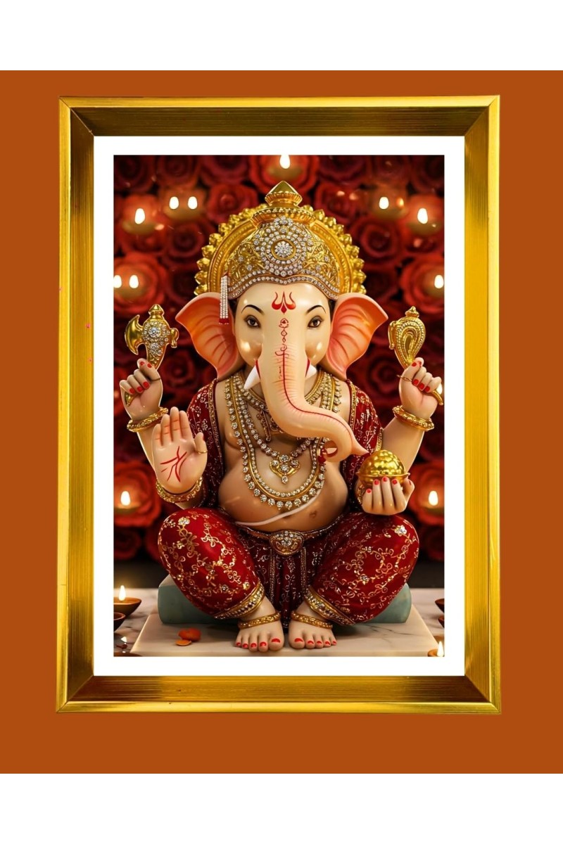Golden Photo Frame - 10x14 Inches | Elegant Wooden Frame For Home, Office & Temple Decoration | Spiritual Wall & Table Decor and Gift Item