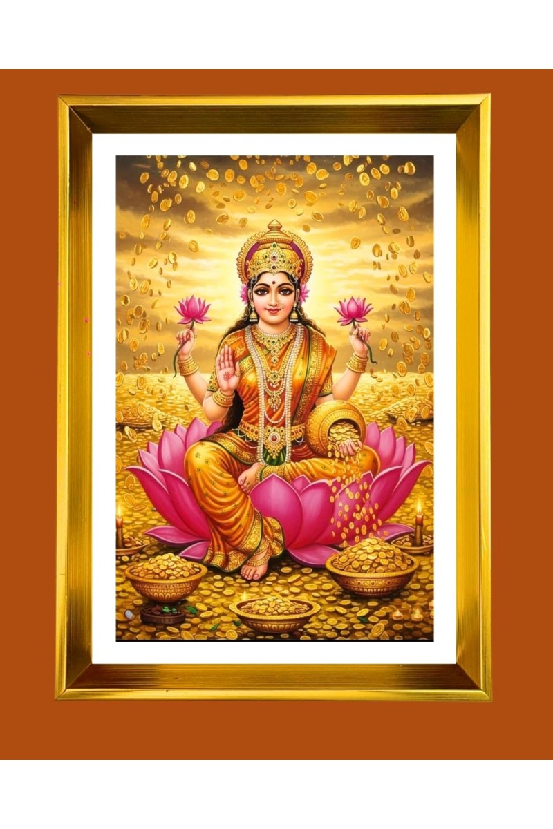 Mata Lakhsmi Golden Photo Frame - 16x20 Inches | Elegant Wooden Frame For Home, Office & Temple Decoration | Spiritual Wall & Table Decor And Gift Item (F9513)