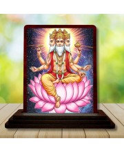 Car Desk/Table Top Lord Bramha Wooden Photo Stand 3x4 Inches, Compact & Stylish Spiritual Display For Car, Home & Office (Pack Of 1) (F14568)