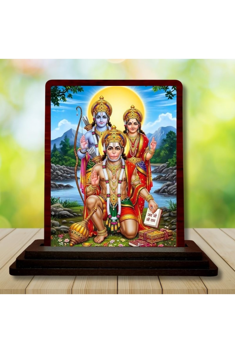 Car Desk/Table Top Lord Ram Siya Wooden Photo Stand â€“ 3x4 Inches, Compact & Stylish Spiritual Display For Car, Home & Office (Pack Of 1) (F15137)