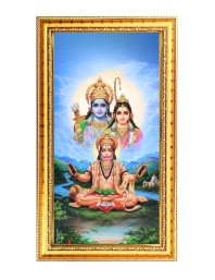 Shree Ram,sita & Lord Hanuman Digital Golden Color Photo Frame | Hindu Religious Wall Decor | 12x19 Inches - Inspirational Wall Art For Office, Home Decor - Ideal Spiritual Gift (F10318)