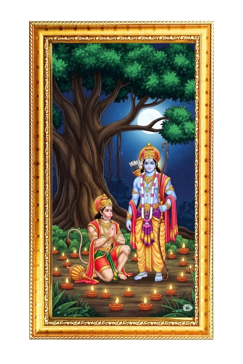 Shree Ram & Lord Hanuman Digital Golden Color Photo Frame | Hindu Religious Wall Decor | 8x15 Inches - Inspirational Wall Art For Office, Home Decor - Ideal Spiritual Gift (F10294)