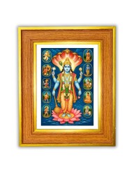 Lord Vishnu Photo Frame 10x14 Inches-Brown Wooden Frame For Home, Office & Temple Decoration And Gifting (F6444)