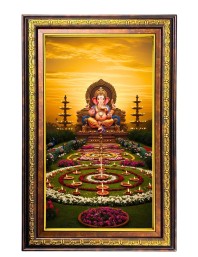Lord Ganesha Digital Golden Balck Color Photo Frame | Hindu Religious Wall Decor | 10x16 Inches - Inspirational Wall Art For Office, Home Decor - Ideal Spiritual Gift (F16585)