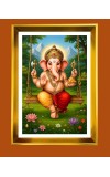 Lord Ganesha Golden Photo Frame - 10x14 Inches | Elegant Wooden Frame For Home, Office & Temple Decoration | Spiritual Wall & Table Decor and Gift Item